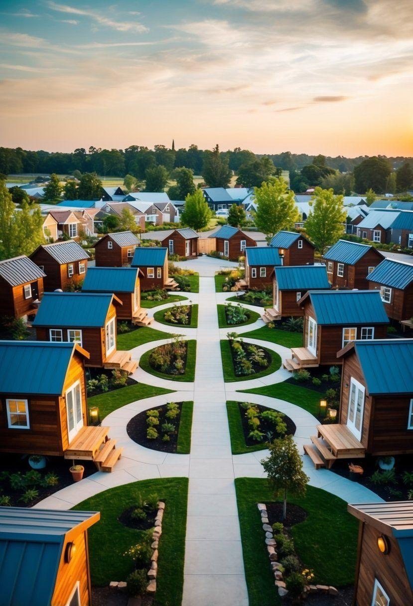 Retirement cottage village - single-story units, planted courtyards and walking loops